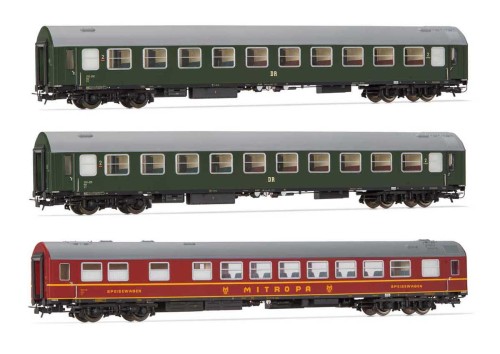 3 x Wagon osobowy 2 x2 kl., restauracja Mitropa DR ep. III, skala H0, Rivarossi HR4328