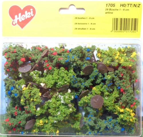 Kolorowe krzaki 28 szt, wys. 1 - 6 cm, Heki 1705