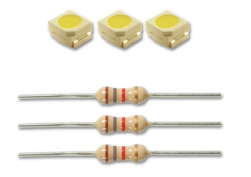 3 x LED białe 2,9 x 3,5 z opornikami, Viessmann 3556