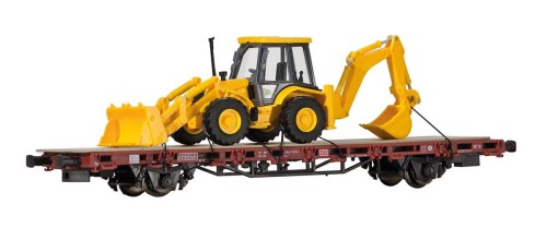 Platforma 2 os. z koparką JCB 4CX, H0, Kibri 26260