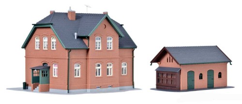 Kamienica mieszkalna z budynkiem gospodarczym, skala H0, Kibri 38192