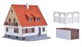 Dom jednorodzinny z tarasem, garażem i pergolą, skala H0, Kibri 38748