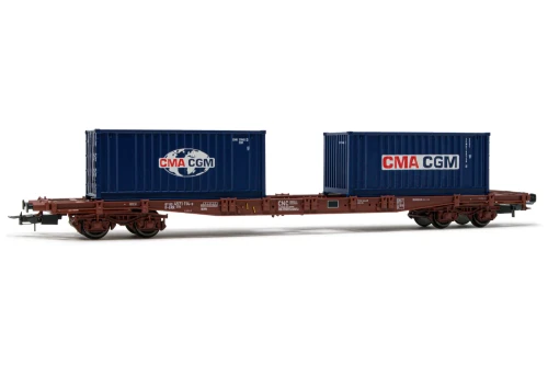 Platforma 4 os. 2 x kontener CMA CGM ep. VI ERR, skala H0, Rivarossi HR6502