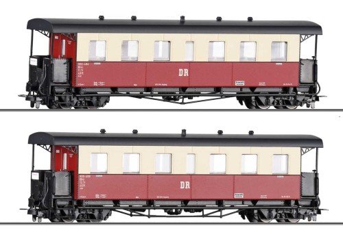 2 x Wąskotorowy wagon osobowy 4 os. z pomostami DR, skala H0m, Tillig 13995