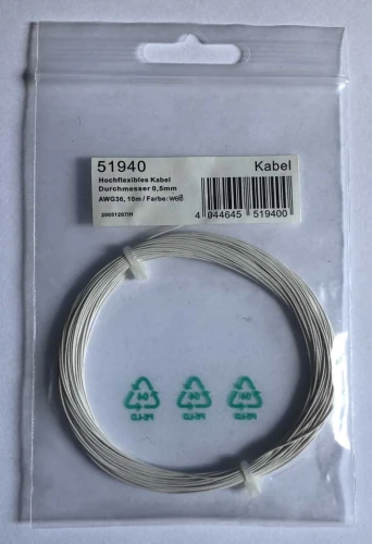 Elastyczny kabel 0.5 mm AWG36, 10 m, biały, ESU 51940