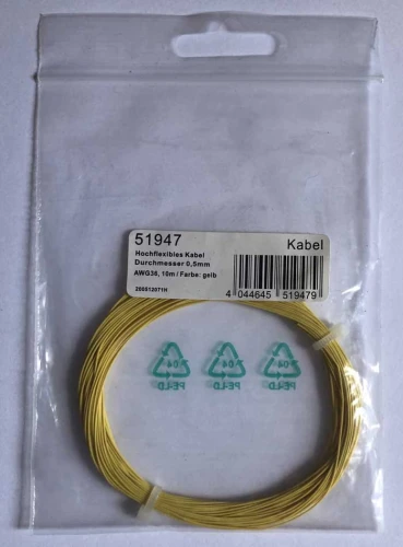 Elastyczny kabel 0.5 mm AWG36, 10 m, żółty, ESU 51947
