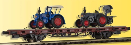 Platforma 2 os. z ładunkiem 2 x traktor DB ep. V, H0, Kibri 26252